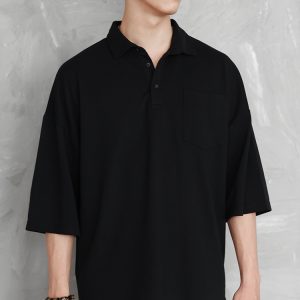 Oversized Polo Shirt in Black