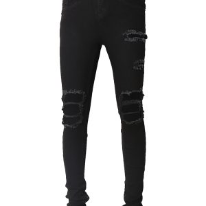 Zip Ripped Knee Stack Skinny Jeans In Black