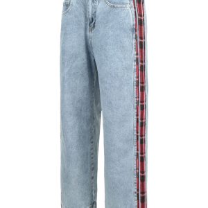 Blue Baggy Jean With Red Side Striped Flannel
