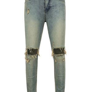 Skinny Jeans With Knee Rips In Vintage Dirty Wash Blue