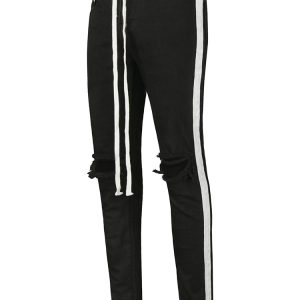 Knee Rips Skinny Jeans With Side Stripe In Black