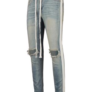 Knee Rips Skinny Jeans With Side Stripe In Blue