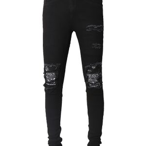 Bandana Zip Ripped Knee Stack Skinny Jeans In Black