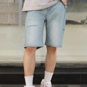 Distressed Denim Shorts In Blue