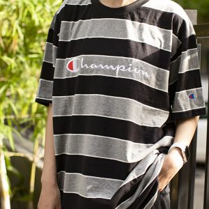 Striped Champion T-Shirt In Grey/Black