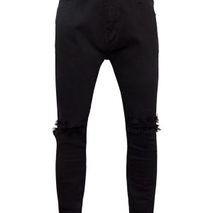 Zip Ripped Knee Skinny Jeans In Black