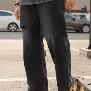Ripped Baggy Jeans In Washed Black