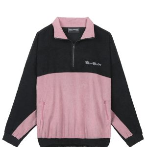 Half-Zip Track Jacket In Black Pink 1
