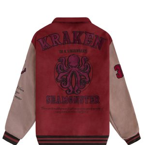 Seamonster Kraken Varsity Jacket In Brown Cream