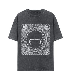 Three Hundred Bandana Tee In Acid Washed Grey