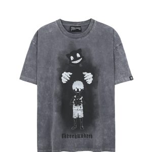 The Creepy Cat Tee With Acid Washed Grey 1