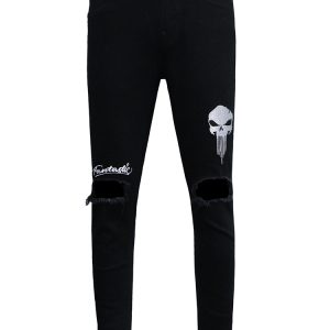 Fantastic Embroidered Skinny Jeans With Knee Rips In Black