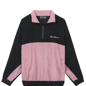 Half-Zip Track Jacket In Black Pink