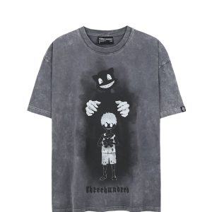 The Creepy Cat Tee With Acid Washed Grey