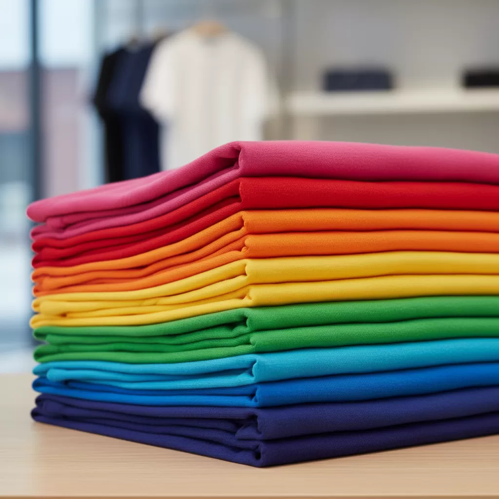 gemini_image_1770602087-1 Sự đa dạng về màu sắc giúp áo thun trơn dễ dàng kết hợp với nhiều loại trang phục khác nhau