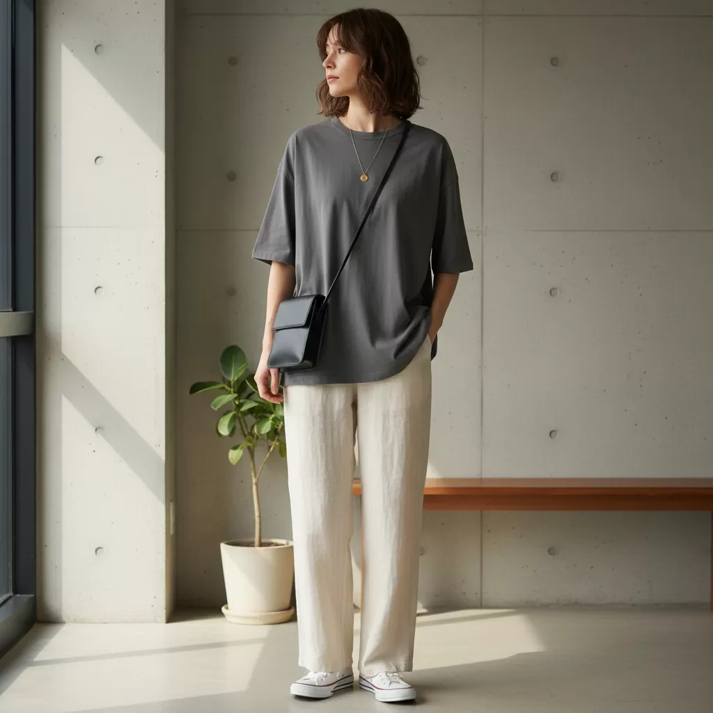 gemini_image_1770602375 Sự tối giản trong cách phối đồ giúp tránh cảm giác rườm rà và dìm dáng