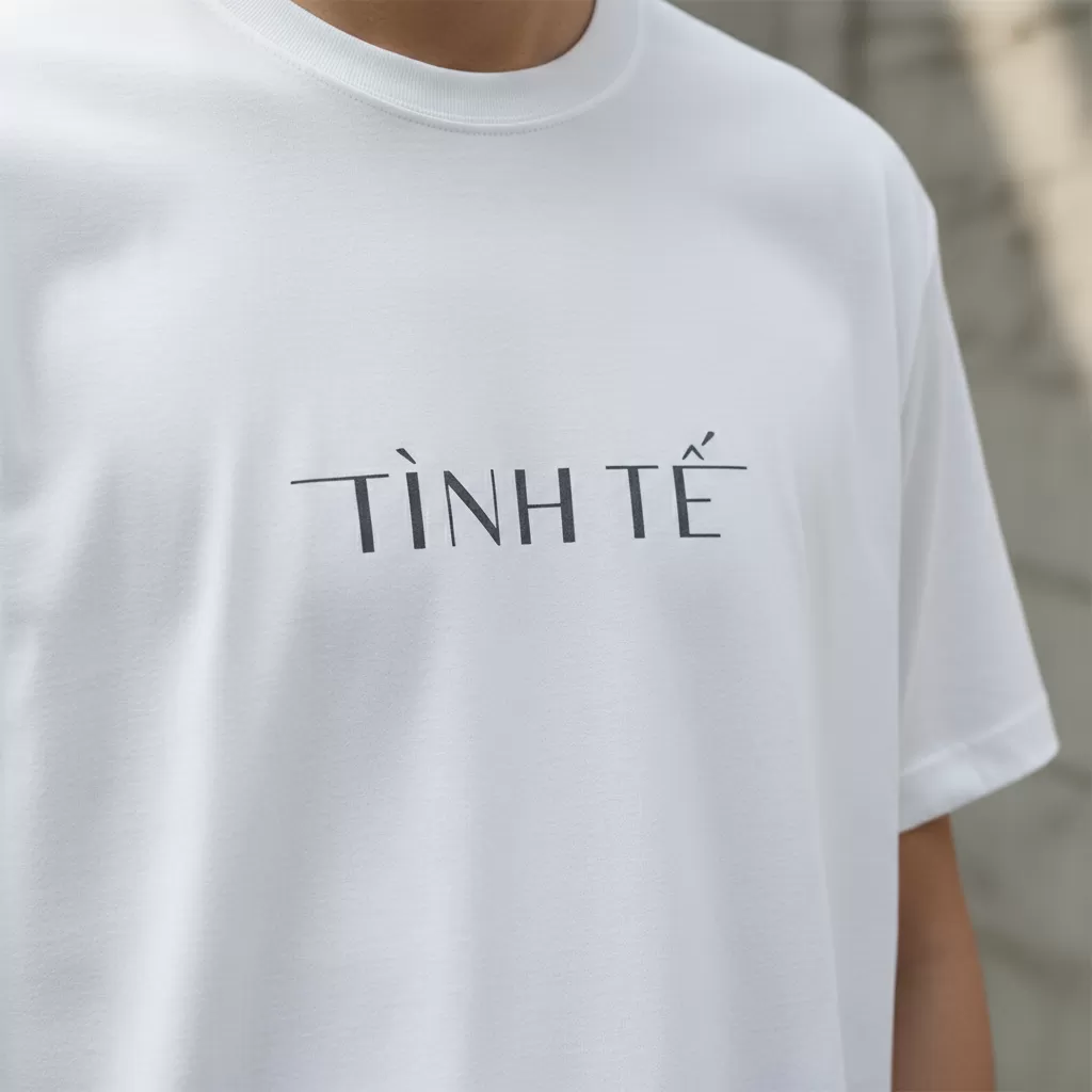gemini_image_1770602660-1 Họa tiết chữ tối giản là xu hướng bền vững trong thời trang áo thun