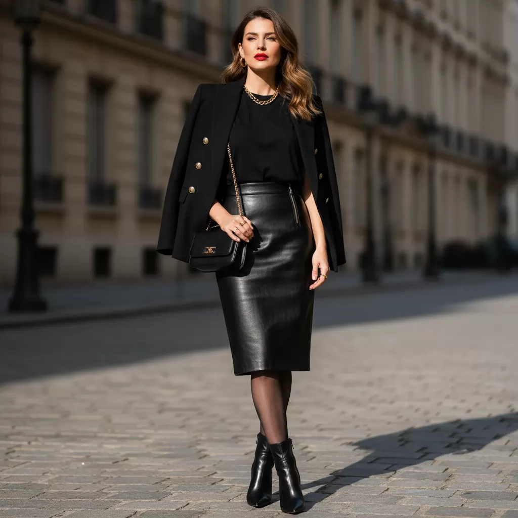 gemini_image_1770602965-1 Áo thun đen kết hợp cùng blazer mang lại diện mạo chuyên nghiệp và thời thượng