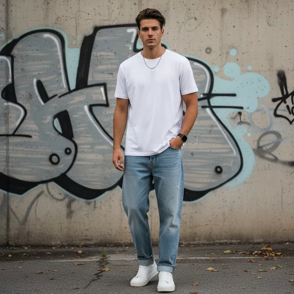 Áo thun cổ tròn basic là nền tảng không thể thiếu trong tủ đồ streetwear hiện đại