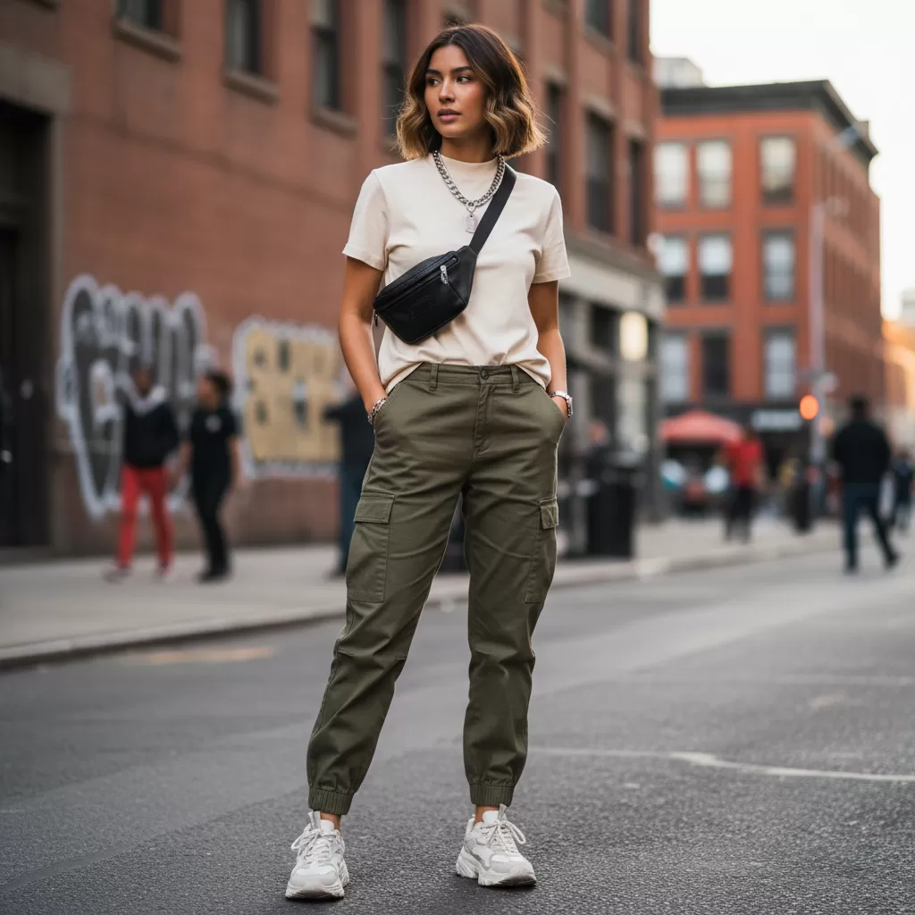 gemini_image_1770604490 Quần túi hộp và sneaker là những mảnh ghép hoàn hảo cho áo thun cổ trụ