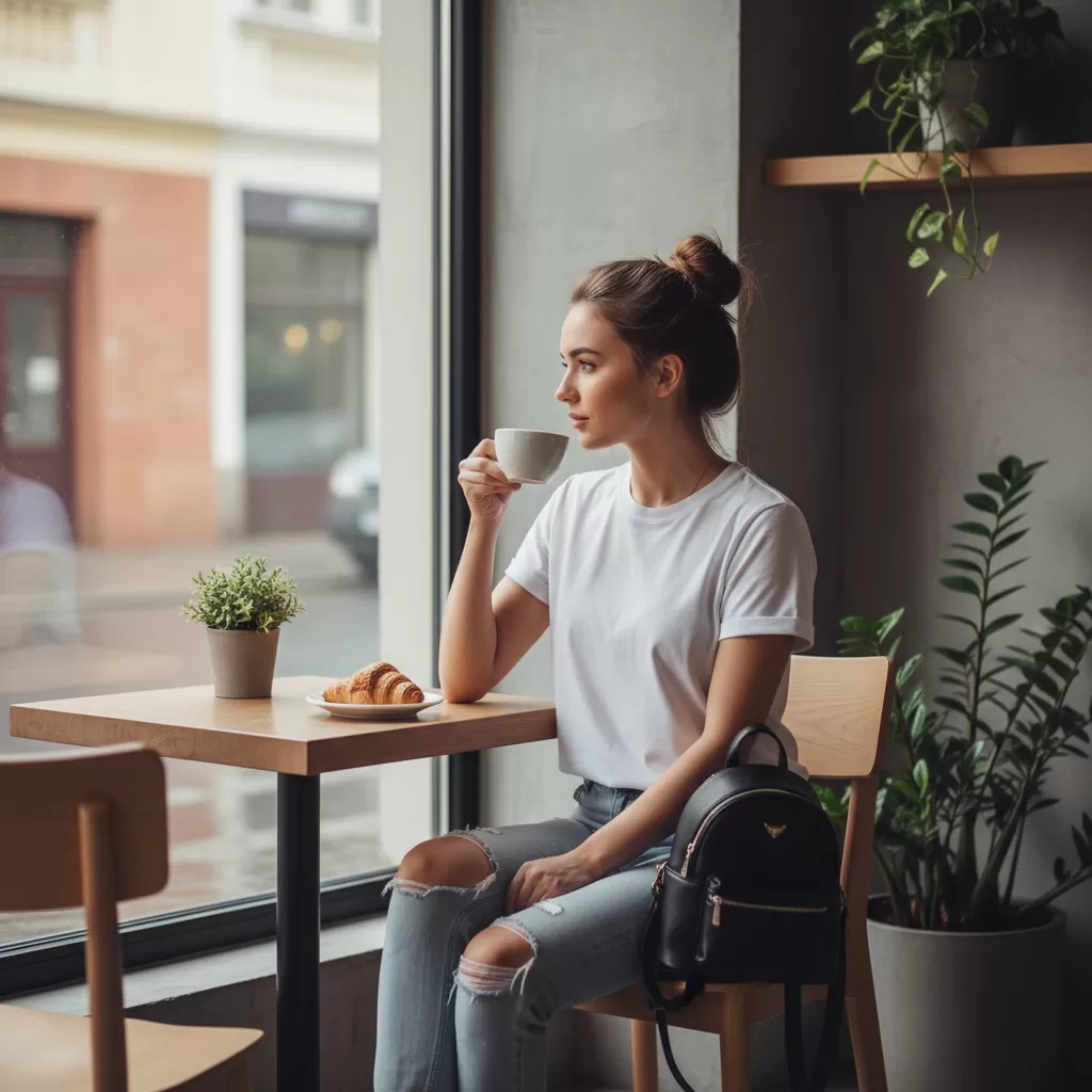 gemini_image_1770605978 Áo thun là lựa chọn hàng đầu cho những buổi hẹn cafe thư giãn và thời trang