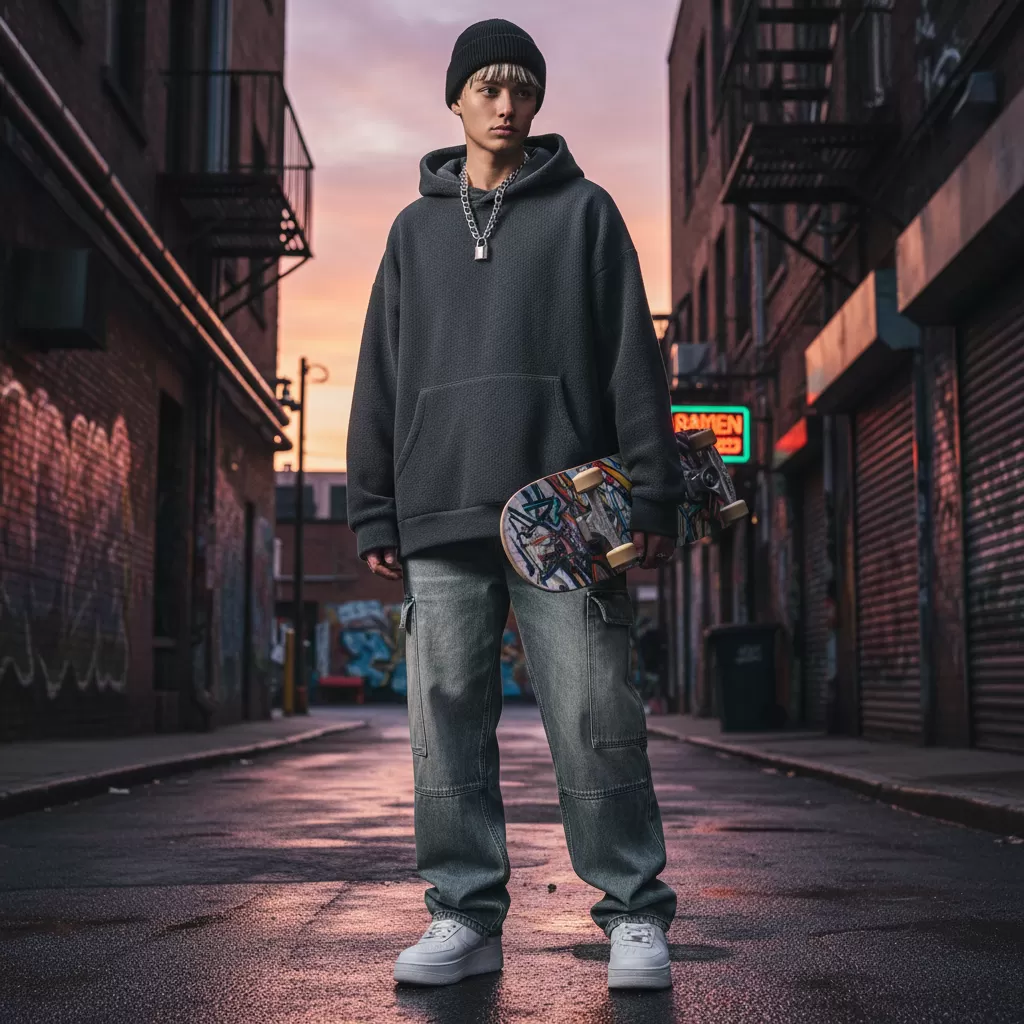 gemini_image_1770608672-1 Sự kết hợp hoàn hảo giữa áo Hoodie và quần jean trong phong cách streetwear