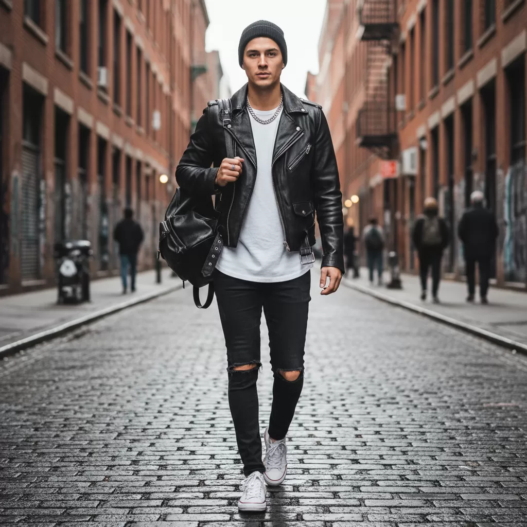 gemini_image_1770609262 Phong cách dạo phố năng động và cực chất khi phối quần jean đen cùng áo khoác da