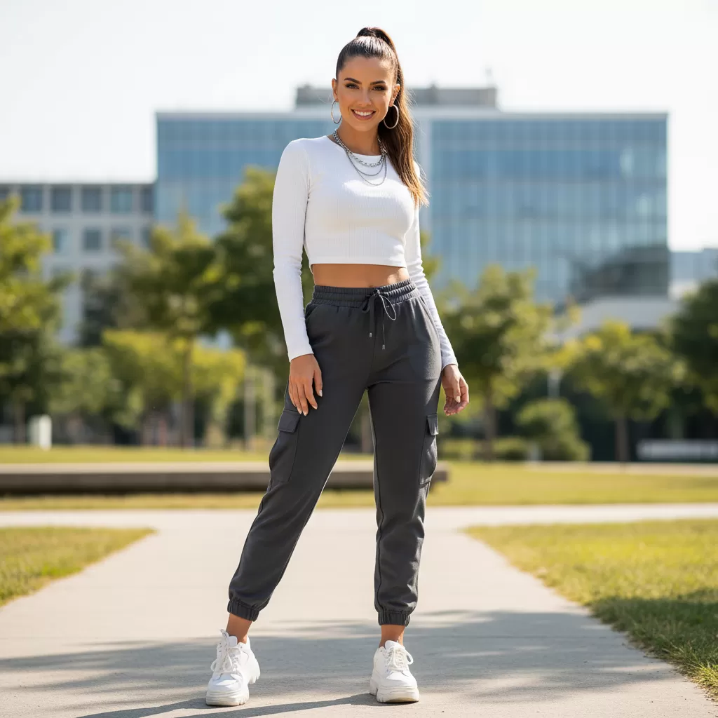gemini_image_1770611671 Áo crop top kết hợp cùng quần jogger tạo nên vẻ ngoài năng động và quyến rũ cho phái nữ