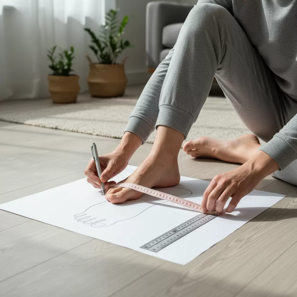 gemini_image_1770614638 Quy trình đo kích thước bàn chân chuẩn xác tại nhà là bước đầu tiên quan trọng