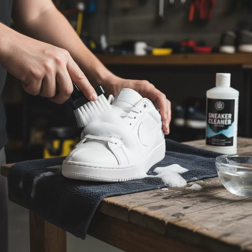 gemini_image_1770614954 Sử dụng dung dịch vệ sinh chuyên dụng giúp bảo vệ chất liệu và ngăn ngừa ố vàng