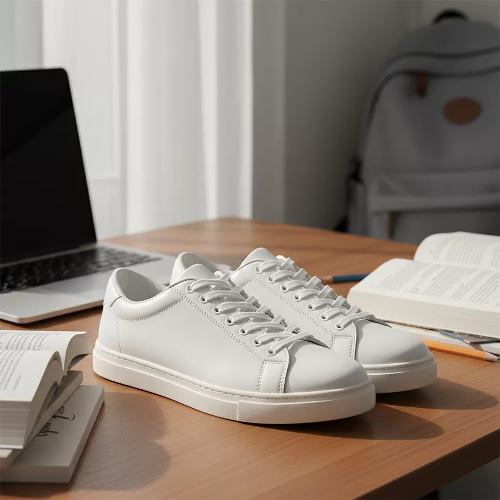 gemini_image_1770615578 Sneaker trắng là lựa chọn hàng đầu nhờ vẻ ngoài thanh lịch và dễ phối đồ