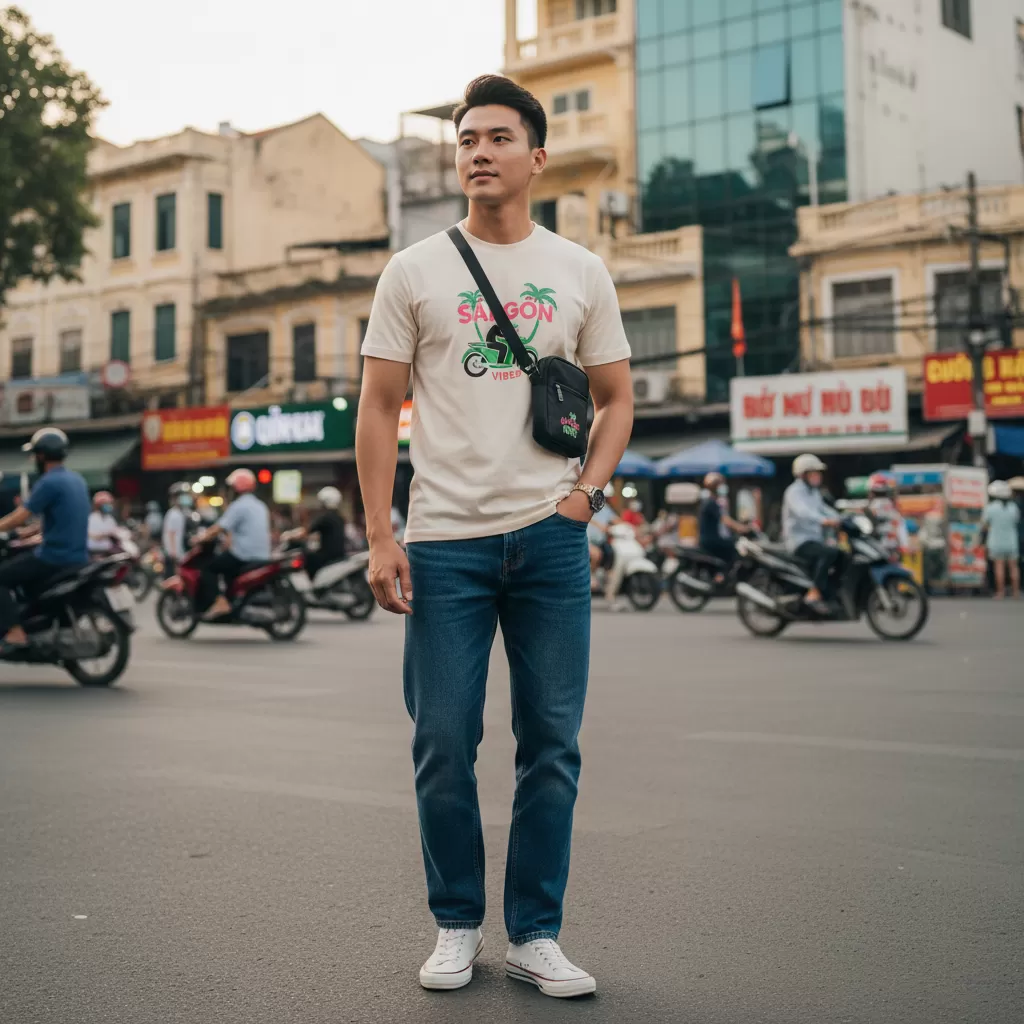 Kích thước áo thun được nghiên cứu kỹ lưỡng để phù hợp hoàn hảo với thể trạng người tiêu dùng trong nước