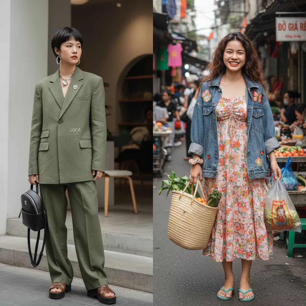 gemini_image_1770620167 Sự khác biệt rõ rệt giữa phong cách thời trang Local brand và hàng chợ