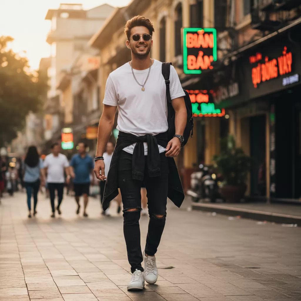 Sự năng động và hiện đại trong trang phục dạo phố trắng đen