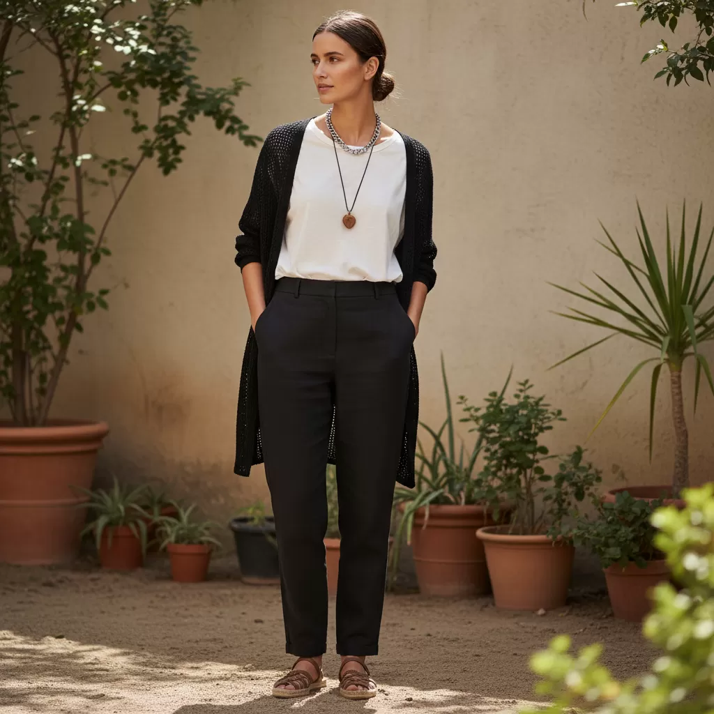 gemini_image_1770622852 Áo thun đen và trắng là những món đồ kinh điển trong tủ đồ của mọi tín đồ thời trang