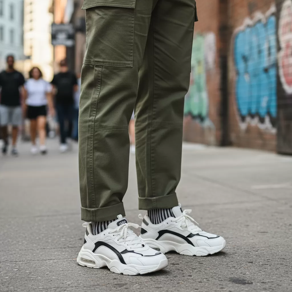 gemini_image_1770623096-1 Quần ống suông kết hợp cùng sneaker tạo hiệu ứng kéo dài đôi chân