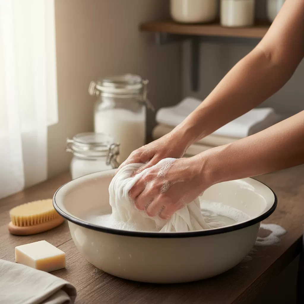 Giặt tay nhẹ nhàng giúp bảo vệ kết cấu sợi vải áo thun tốt hơn