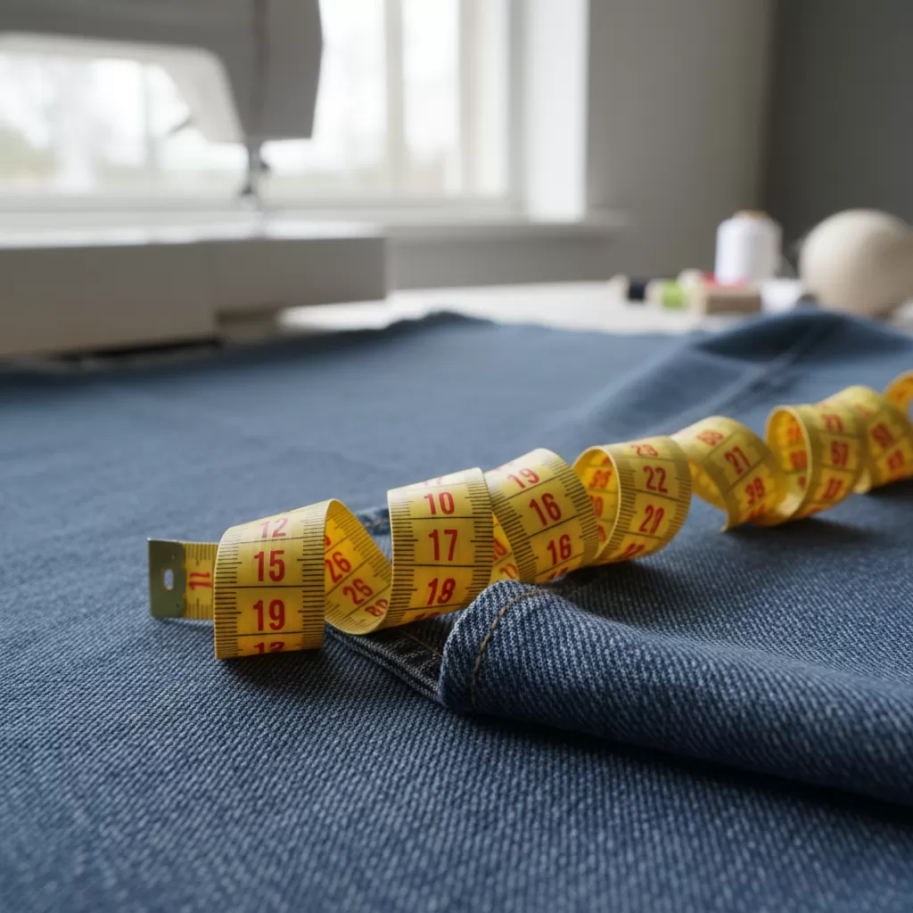 Sử dụng thước dây để đối chiếu thông số vải jean