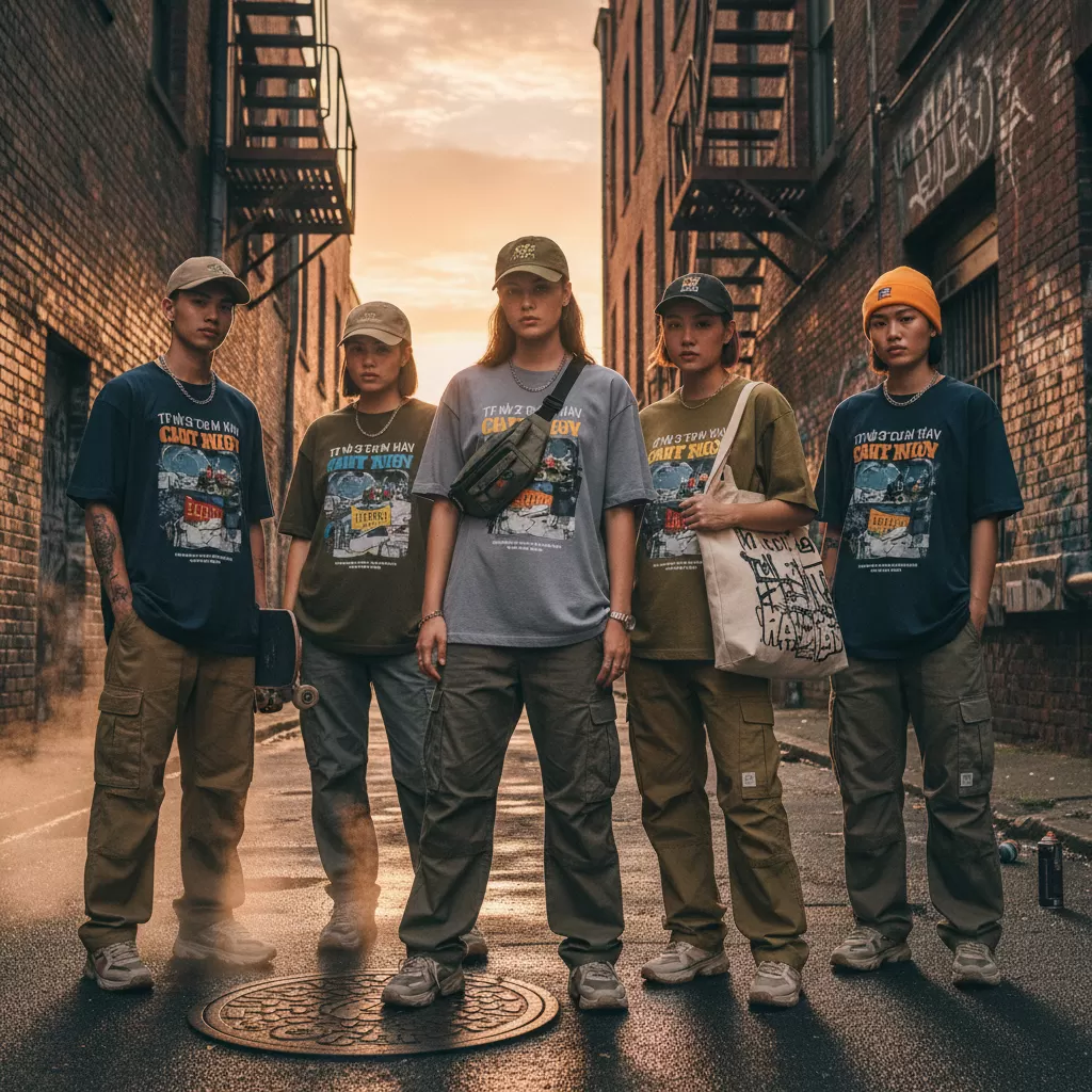 gemini_image_1770626953 Phom dáng oversize là lựa chọn hàng đầu cho các set đồ nhóm streetwear