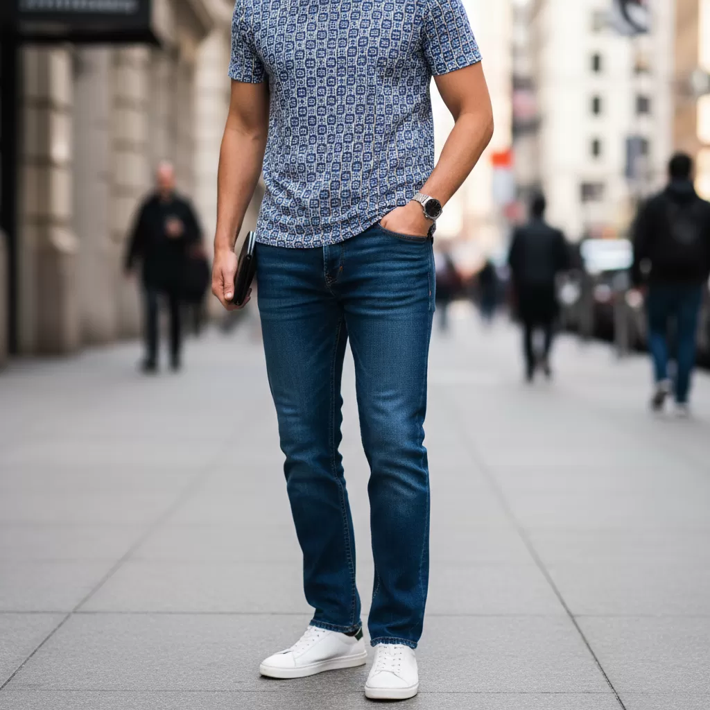 gemini_image_1770628471-1 Sự kết hợp giữa áo họa tiết và trang phục trơn tạo nên tổng thể hài hòa và tinh tế