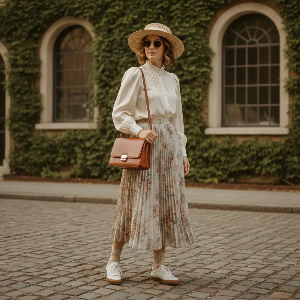 Sneaker cổ thấp tạo điểm nhấn năng động cho các bộ váy nữ tính