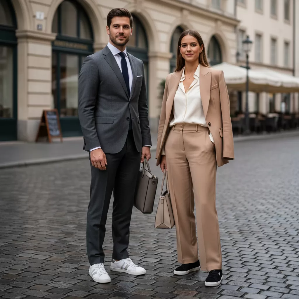 Sự kết hợp hoàn hảo giữa sneaker cổ thấp và trang phục đi làm hiện đại